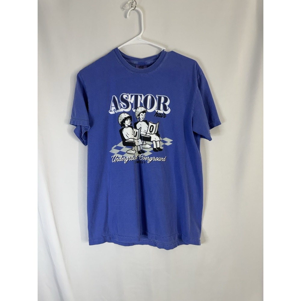 Astor Hair T-Shirt Mens M Blue Graphic NYC Comedy Club Funny Tee Cotton
